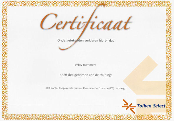 Voorbeeld Tolken Select certificaat